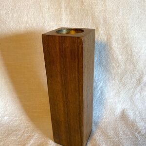 Candle Holder Teak Pillar, tall, square, metal insert for tea light. India